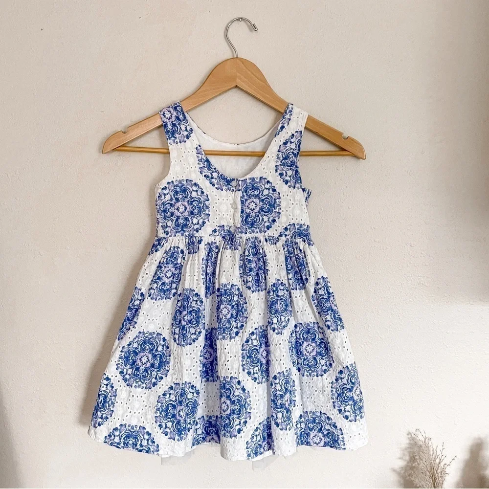Janie‎ & Jack | Eyelet Tile Dress with Tulle Skirt, size 4, EUC